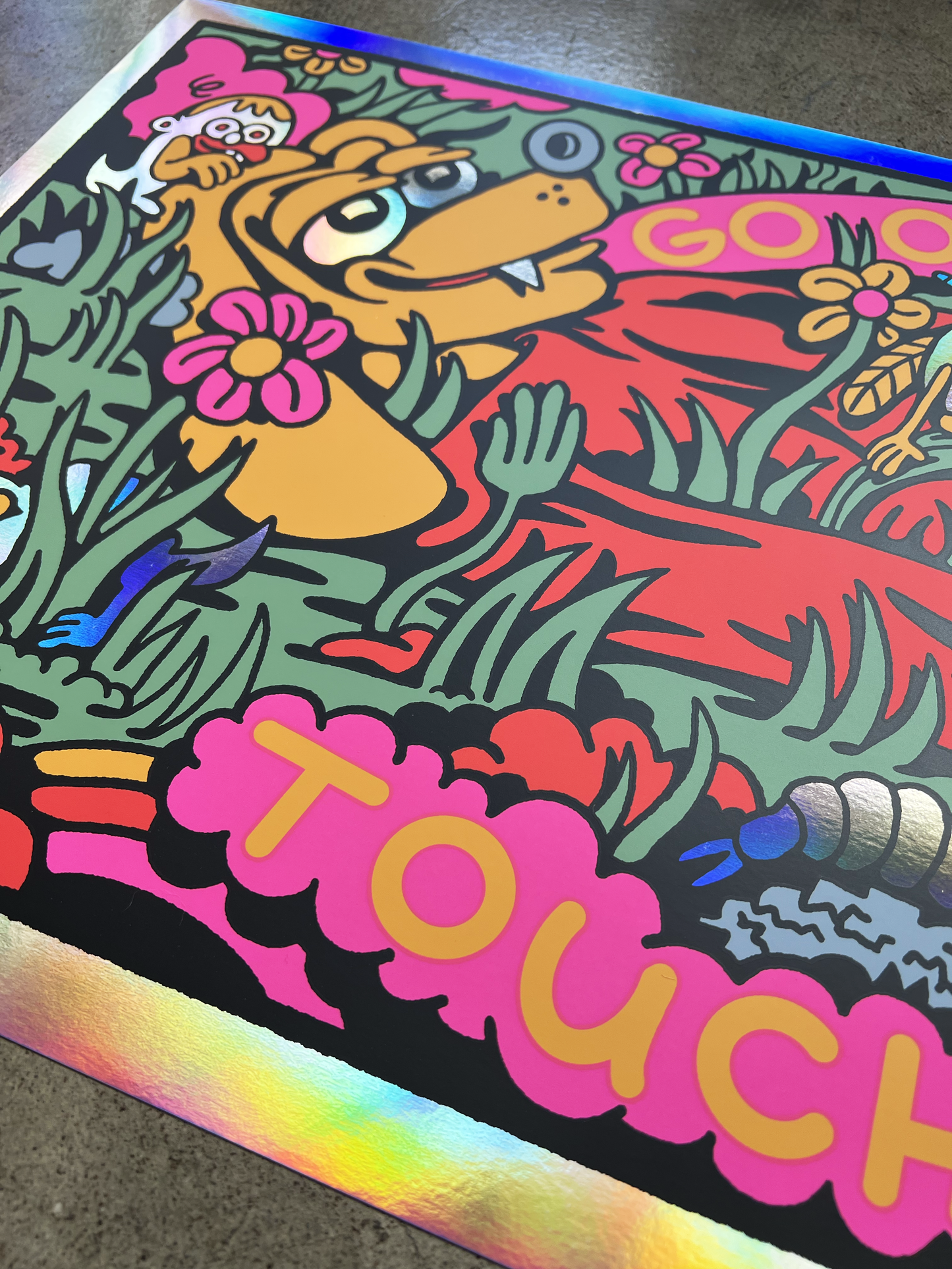 Super Limited! Go Outside Touch Grass Rainbow Foil Signed + Numbered Silkscreen by Killer Acid