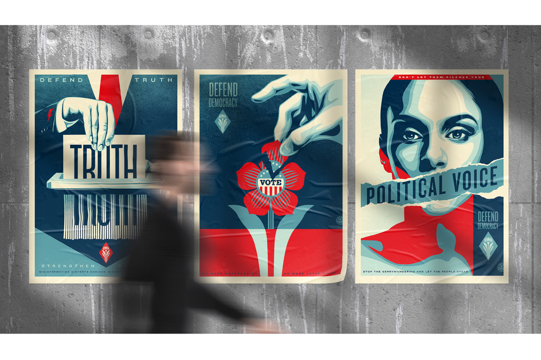 Signed Defend Democracy Lithos By Shepard Fairey