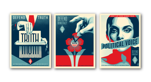 DEFEND DEMOCRACY 18"x24" SIGNED LIMITED EDITION SILKSCREENS BY SHEPARD FAIREY