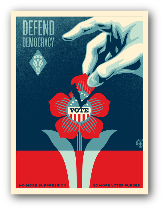 DEFEND DEMOCRACY 18"x24" SIGNED LIMITED EDITION SILKSCREEN BY SHEPARD FAIREY