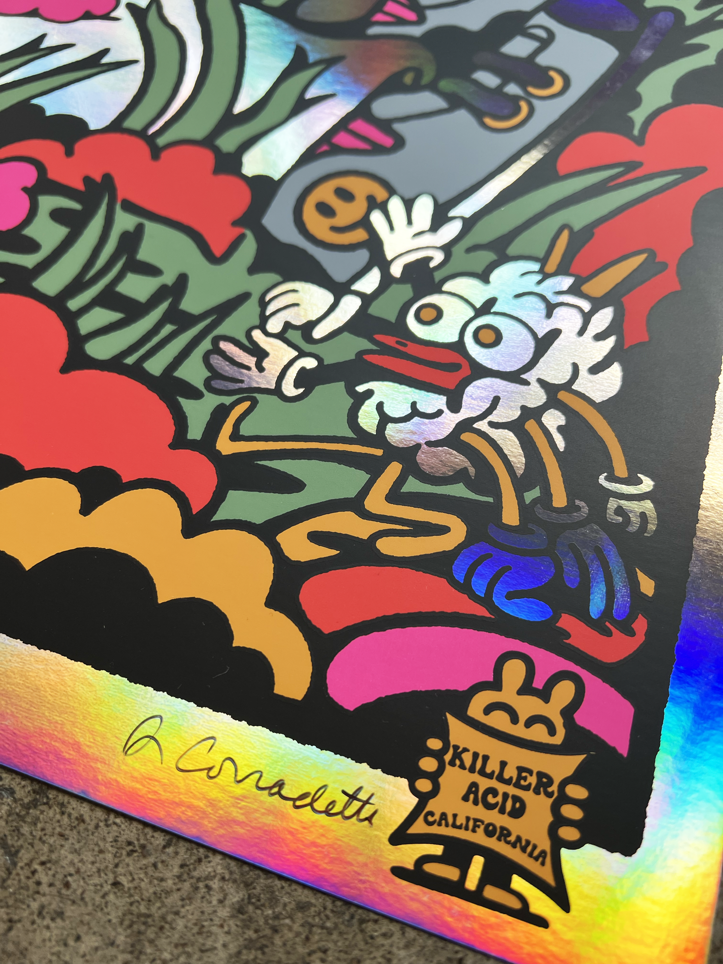 Super Limited! Go Outside Touch Grass Rainbow Foil Signed + Numbered Silkscreen by Killer Acid
